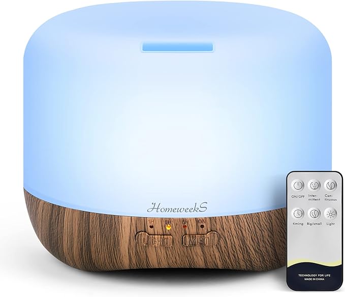 Aromatherapy Essential Oil Diffuser for Room: 500ml Colorful Aroma Air Humidifier with Adjustable Cool Mist Mode, Waterless Auto Off Ultrasonic Diffusers for Large Room Home Office(Brown)