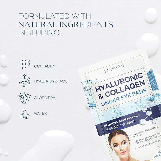 Skin 2.0 Hyaluronic Acid and Collagen Under Eye Patches - Anti-aging, Reduces Eye Bags & Wrinkles, Firming & Hydrating Eye Pads - Cruelty Free Korean Skin Care - All Skin Types - 5 Pairs