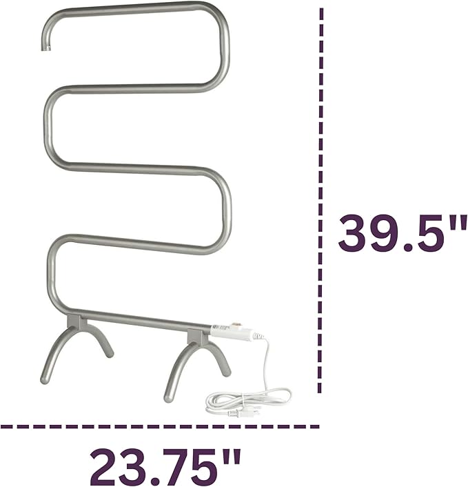 Warmrails Classic Towel Warmer - Free-Standing or Wall Mounted Towel Warmer Rack for Drying Towels and Garments - 37.5-Inch Nickel Finish Frame with 4 Bars - Model HCS