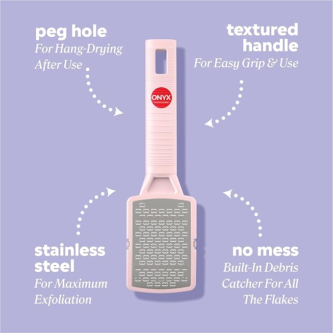 Onyx Professional Foot Rasp, No Mess Callus Remover for Feet, Includes Debris Catcher - Stainless Steel Foot Scrubber Dead Skin Remover, Lightweight Callus Shaver for Feet, Foot File, Pedicure
