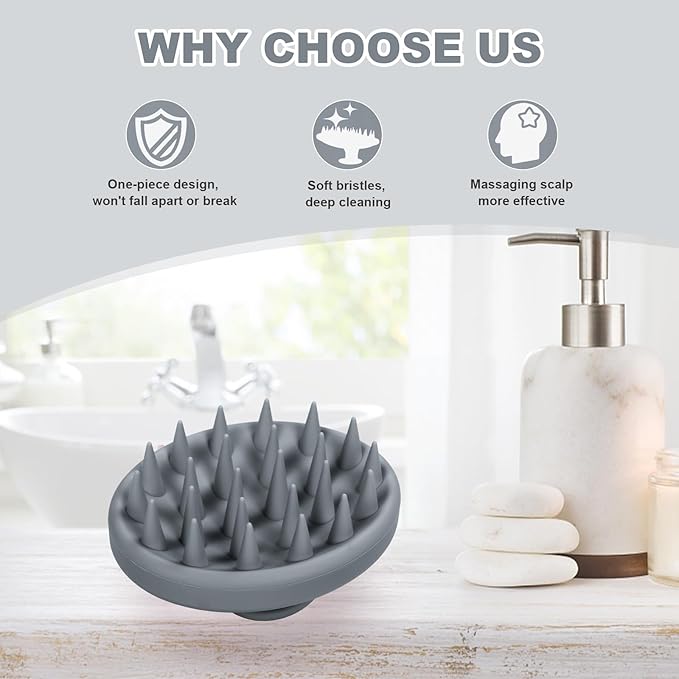 Meartchy Silicone Scalp Massager, Scalp Scrubber for Hair Growth with Soft Bristles, Scalp Exfoliator Brush Dandruff Removal Shampoo Brush for Wet Dry Scalp Care (Grey)