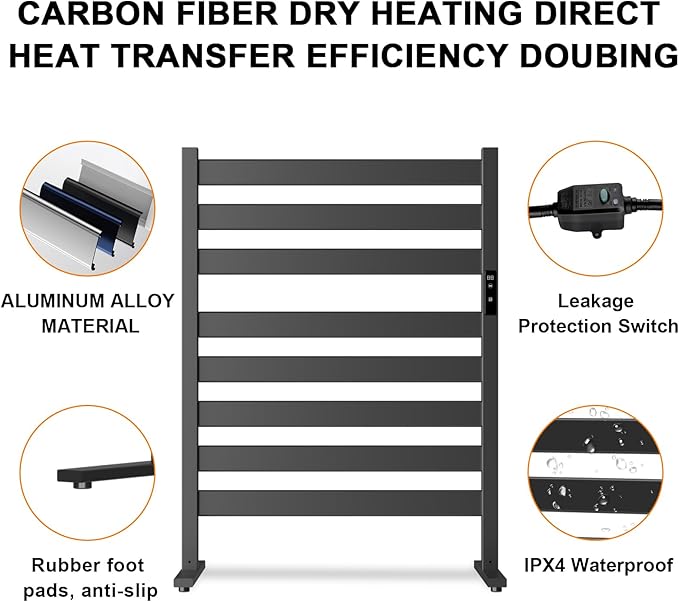 Towel Warmers for Bathroom, Heated Towel Racks, 8-Bar, Upgraded Extra-Wide Heating Area, Built-in Timer and Temperature Adjustment, Large Free-Standing Heated, Black
