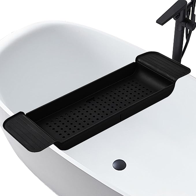 Bath Tub Tray - Stretchable, Strong Load-Bearing, Plastic, Anti-Slip Design - Ultimate Bathtub Caddy Tray(Black)