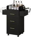 4ever2buy Rolling Salon Station for Hair Stylist, Salon Trolley Cart with with Wheels, Hair Stylist Beauty Barber Station, 6 Hair Dryer Holders & 3 Drawers, Black and Gold