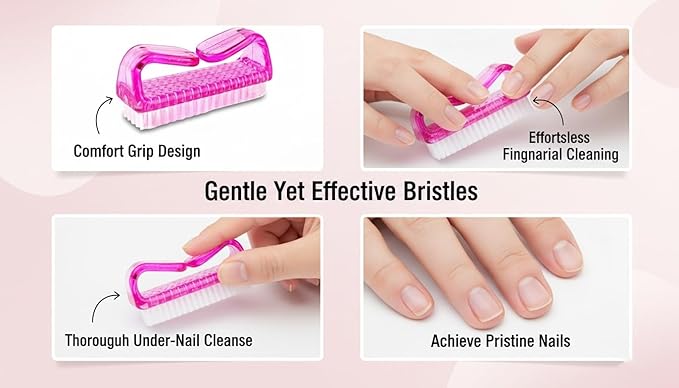 3Pcs Different Kinds of Fingernail brush with Plastic Handle Nail brush for cleaning Fingernails - Easy to use Nail Scrub brush - Nail Cleaner Nail brushes for Hands Feet(pink)