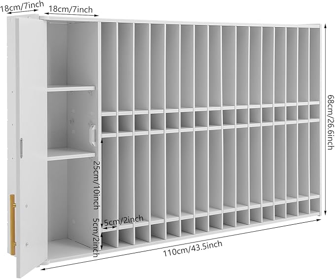 Professional Hair Color Organizer Rack, Wall Mounted Barber Salon Station Adjustable Shelves Hair Color Tube Storage Cabinet for Barbershop Beauty Spa, 43.5x7x26.6in (White)