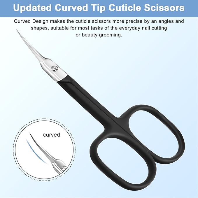 Lermende Cuticle Scissors Extra Fine Curved, Portable Stainless Steel Manicure Scissors with Sharp Curved Blade, Multi-Purpose Russian Manicure Cuticle Trimmer. (Black, Square Handle)