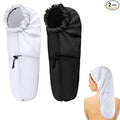 2 Pcs Large Shower Cap for Braids, Extra Long Shower Cap for Women Long Hair & Locs, Waterproof Hair Bonnets for Dreadlocks Drawstring Bath Caps for Women & Men (Black, White)