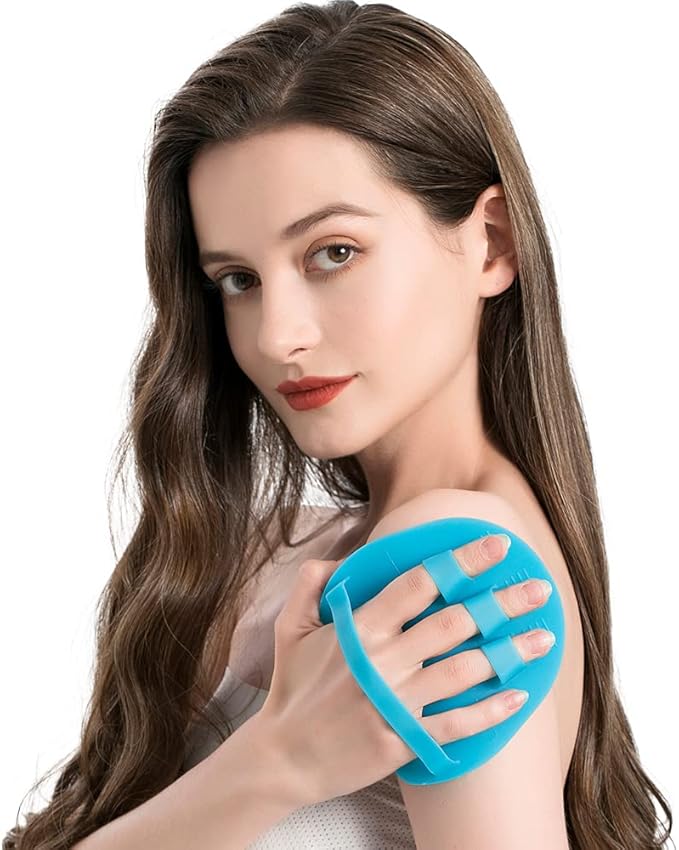 1 Pack Pure Silicone Food-Grade Body Brush Shower Cleansing Scrubber Gentle Exfoliating Glove Soft Bristles (Blue)