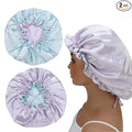Adjustable Silk Satin Bonnet Hair Care Caps for Women Girls Loose-fitting Reversible Sleeping Cap Shower Caps Hair Wrap Bonnets (002 Lilac/Aqua)