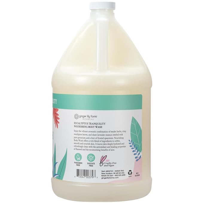 Ginger Lily Farms Botanicals Nourishing Body Wash, Eucalyptus Tranquility, 100% Vegan & Cruelty-Free, 1 Gallon (Pack of 4)