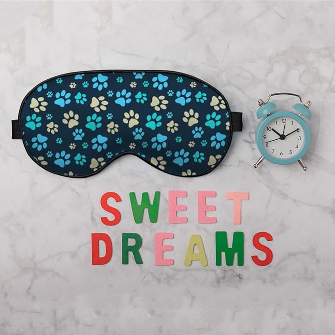 Dog Footprint Sleep Mask Eye Mask Dog Paws Cute Footstep Animal Blue Green Yellow Sleep Mask Light Blocking Adjustable Smooth Soft Eye Masks for Women Deep Rest Travel