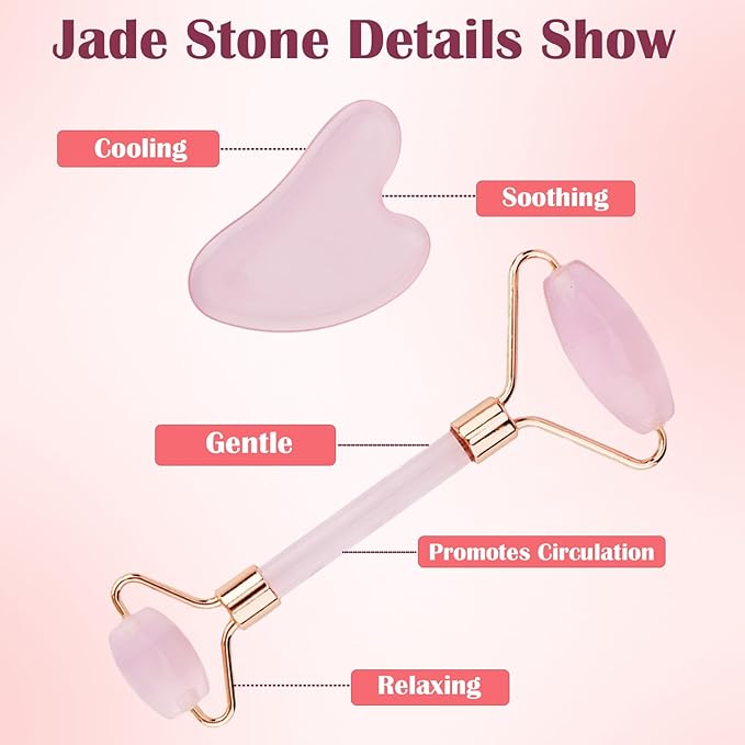 CUBACO Spa Headband and Wristband Set for Women with Ice Jade Roller and Gua Sha, Skin Care Set Tools Puffy Makeup Headband Teen Girl Gifts Trendy Stuff Hair Accessories for Women