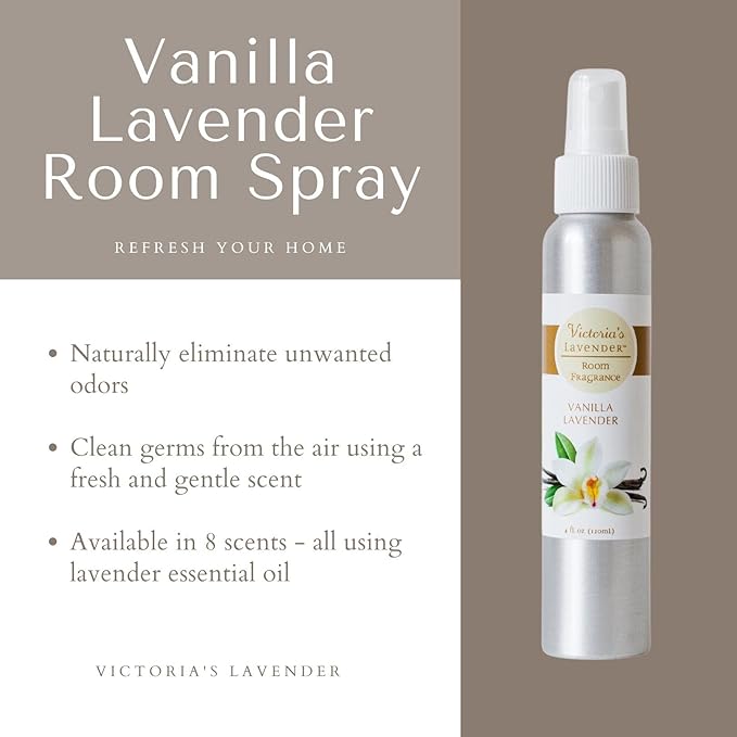 Victoria's Lavender Room Fragrance Spray - Air Freshener & Odor Eliminator - Vanilla Lavender Spray - Luxury Essential Oil Scent for Home & Bathroom - Aromatherapy Relaxation - 2 Pack, 4 fl oz