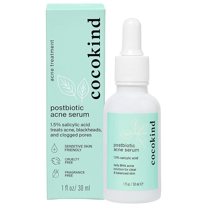Cocokind Postbiotic Acne Serum, Salicylic Acid Serum and BHA Liquid Exfoliant - Exfoliating, Brightening and Hydrating Serum