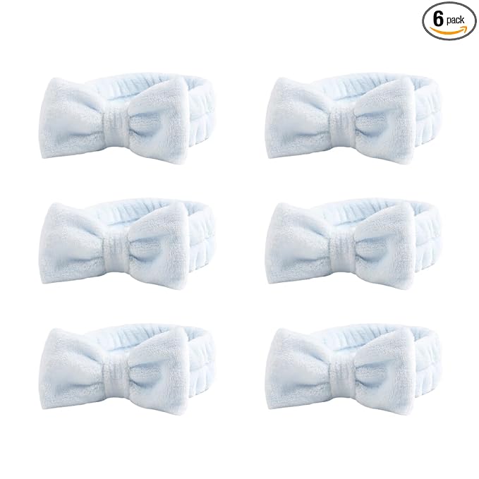 6 Pack Non-Slip Spa Headbands for Women & Girls, Soft Elastic Hair Band for Washing Face, Skincare, Makeup, Beauty Salon (Blue)