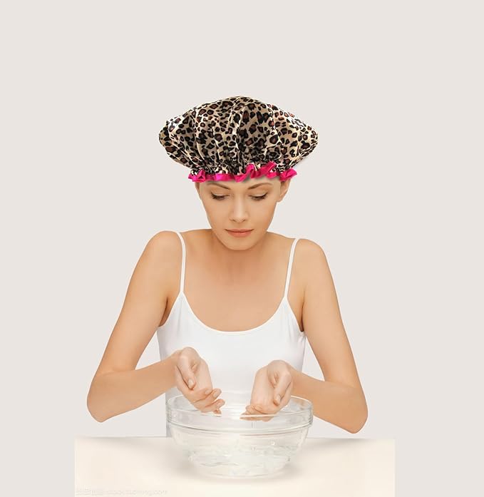 Shower Cap for Women,1 Pcs Shower Hat Waterproof-Double Layer-Reusable Elastic Bath Caps for Girls Spa Home Use,Hotel and Hair Salon …
