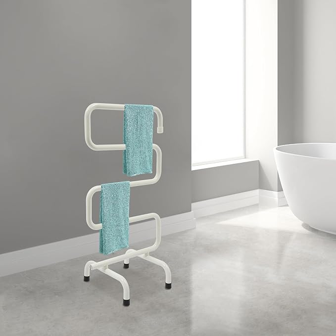 Electric Towel Warmer, S-Shaped Heated Towel Rack with Built-in Switch, Constant Temperature, 15-Min Fast Heating, Freestanding Drying Rack for Bathroom, Plug-in/Hardwired, White