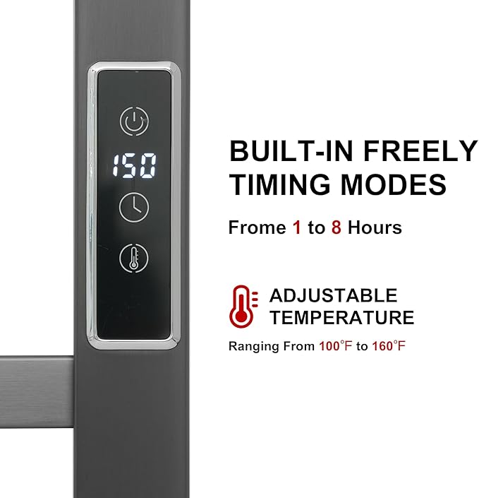 Heated Towel Racks for Bathroom, Wall Mounted Electric Towel Warmer Racks with Timer & Temperature Control, Stainless Steel Towel Heater for Bathroom (Square-Gunmetal Grey 6 Bars)