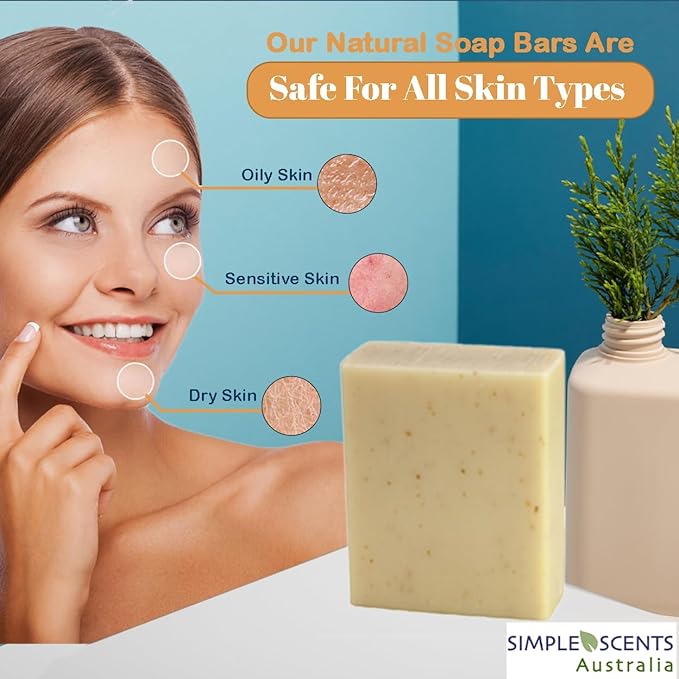 Simple Scents Australia Almond Scented Natural Soap Bars (5 Bars), 3.5oz Moisturizing French Triple Milled Soap Bars Enriched with Shea Butter - Pure Plant Oil Bath & Body