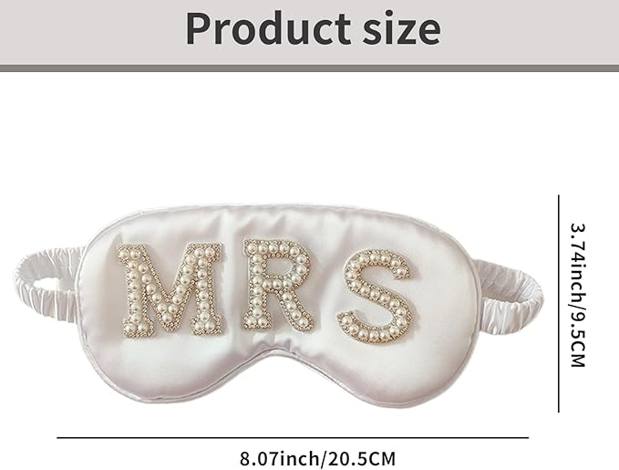 Bride Eye Mask, White Soft Fabric Diamond Bride Sleep Mask for Massages Eye, Pearl Bridal Shower Gifts to Adjust Night Sleep, Sleeping Maskes for Wedding (MRS)