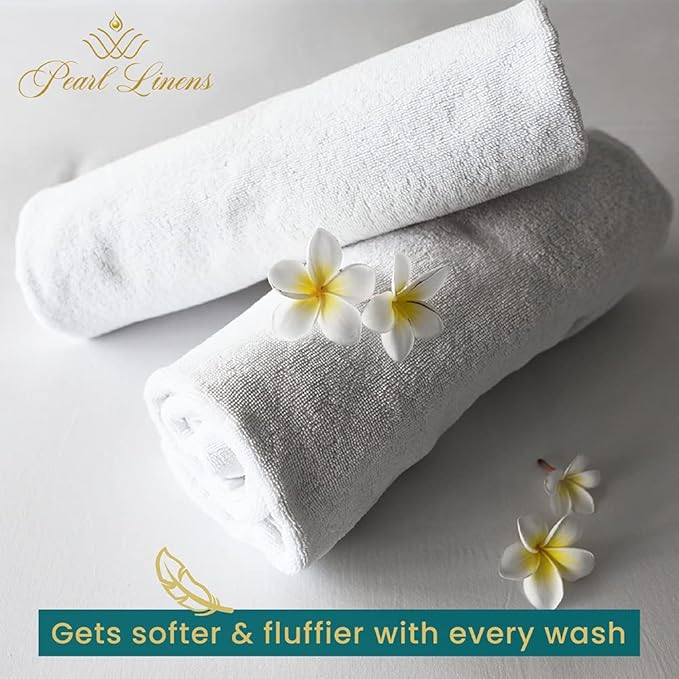 Pearl Linens Bath Towel Set of 12, Economy Cotton 20x40 Hotel Quality White Bath Towels Bulk, Lightweight and Highly Absorbent Quick Dry Towel for Home, Hotel, Spa, Gym and Bathroom, White Towel