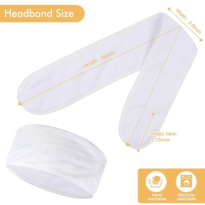 SINLAND Spa Headband for Women Ultra Soft Adjustable Makeup Hair Band with Magic Tape, Stretch Head Wrap for Bath, Shower, Facial Mask, Yoga