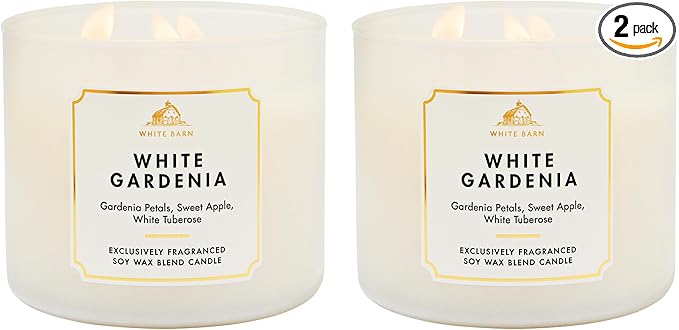 Bath & Body Works White Gardenia 3-Wick Candle - Scented Candle for At-Home Use - Long-Lasting, Room-Filling Fragrance - High Fragrance Oil Concentration - Soy Wax Blend - 2-Pack