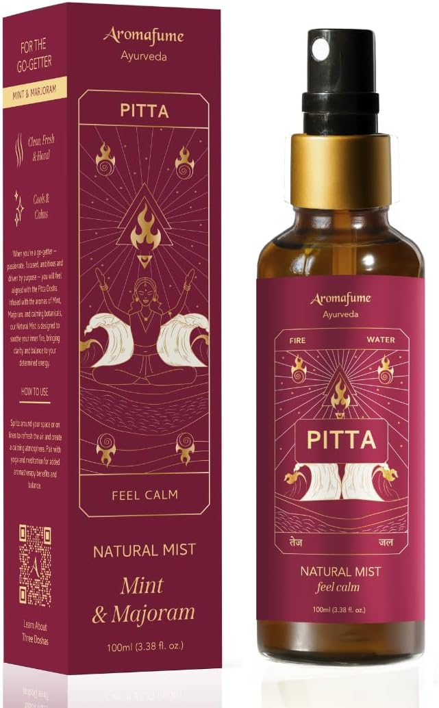Mint & Marjoram Ayurveda Mist | Pitta Balancing Room Spray | Air Freshener | Home Fragrance | Use for Aromatherapy, Relaxation, Sleep, Stress Relief |Reiki, Yoga, Meditation Mist |100ml | Aromafume