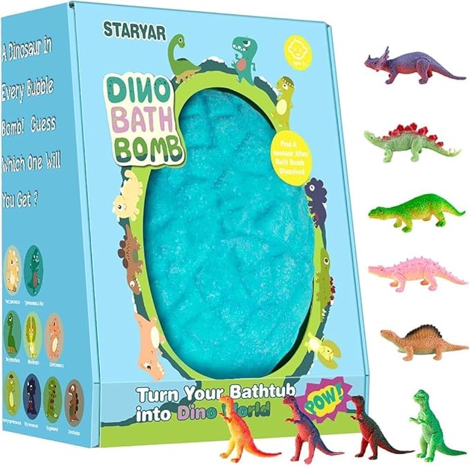 Bath Bombs for Kids with Surprise Dinosaur Toys Inside, XXXL Dinosaur Bath Bombs Gift, Birthday Gifts for Kids, Dino Eggs Filled Bath Toys for Boys 3 4 5 6 7