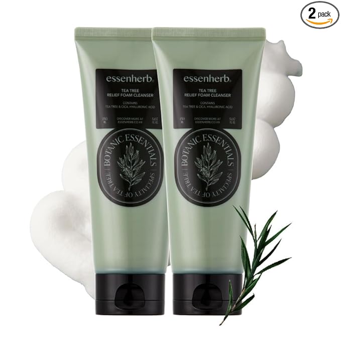 TeaTree relief Foam Cleanser -Gentle Face Wash with Creamy Foam Texture & Hyaluronic Acid, BHA for Deep Pore Cleansing, For Oily & Sensitive Skin,Korean Skin Care (5.07 fl.oz) 2 EA