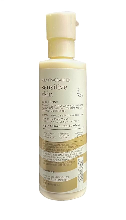 Bath & Body Works Sensitive Skin Milk Fragranced 2 Pack Body Lotion Bundle with a Natural Oats Soap - Full Size