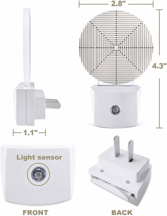 Night Lights Auto Sensor Beige Aesthetic Night Light Lines Perspective Box Round Lamp Plug-in LED Nightlights Dusk to Dawn for Living Room Bedroom Bathroom Hallway Wall Decor
