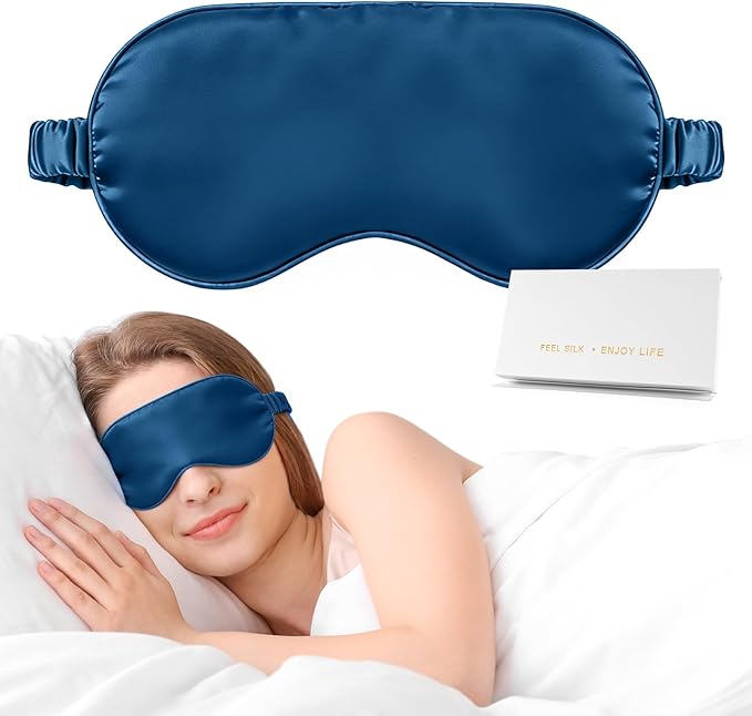 Silk Sleep Mask,Eye Mask for Sleep Women Men,Mulberry Sleeping Mask with Adjustable Strap,Blindfold Blackout Eye Mask for Travel and Full Night's Sleep,Nap