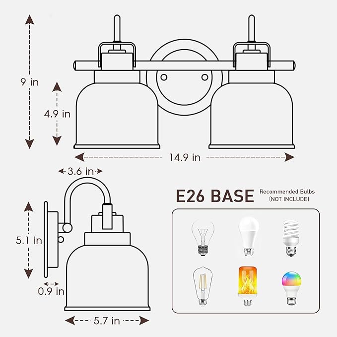 2 Lights Bathroom Vanity Light, Bronze Modern Wall Light Fixtures Over Mirror, Industrial Wall Sconce with Clear Glass Shade, Farmhouse Wall Sconce for Bedroom, Living Room, Hallway(Exclude Bulb)