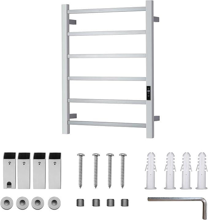 Heated Towel Racks for Bathroom, Wall Mounted Electric Towel Warmer Racks with Timer & Temperature Control, Stainless Steel Towel Heater for Bathroom (Square-Brushed 6 Bars)