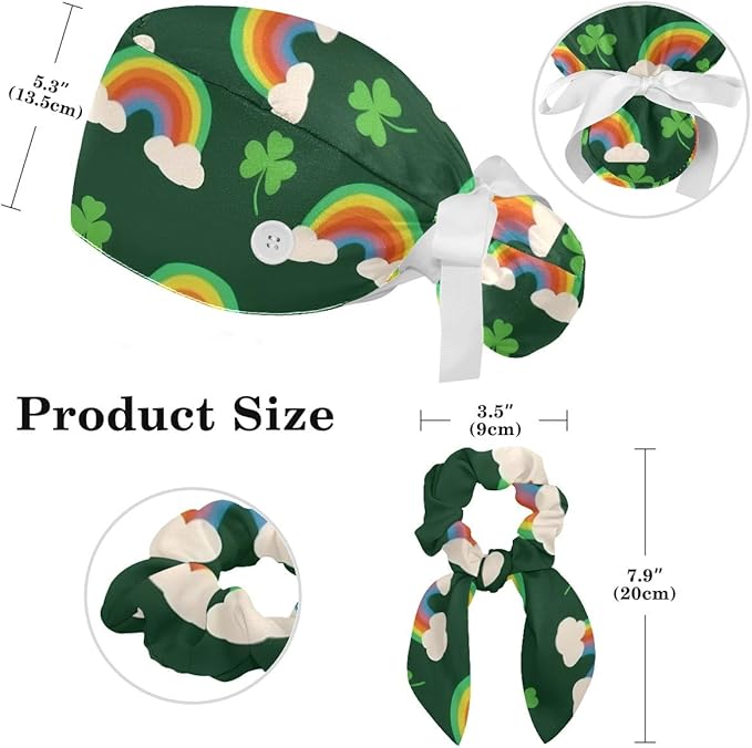 Scrub Caps Women Ponytail Cute Pink and White Leaves Caps Bouffant Working Hat Elastic Tie Back Hats with Button