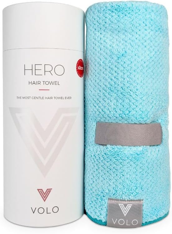 VOLO Hero Hair Towel – Ultra Soft Nanoweave™ Microfiber, Super Absorbent Quick Dry, Reduces Dry Time 50%, Anti-Frizz & Breakage, Secure Snug Strap, Large Wrap for All Hair Types - Capri Blue