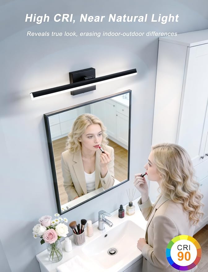 IZORRO Modern Bathroom Vanity Light 32 inch, Rotatable, 24W Dimmable Led Bathroom Light Fixture Over Mirror, Black Vanity Light Bar (Cool White 6000K)
