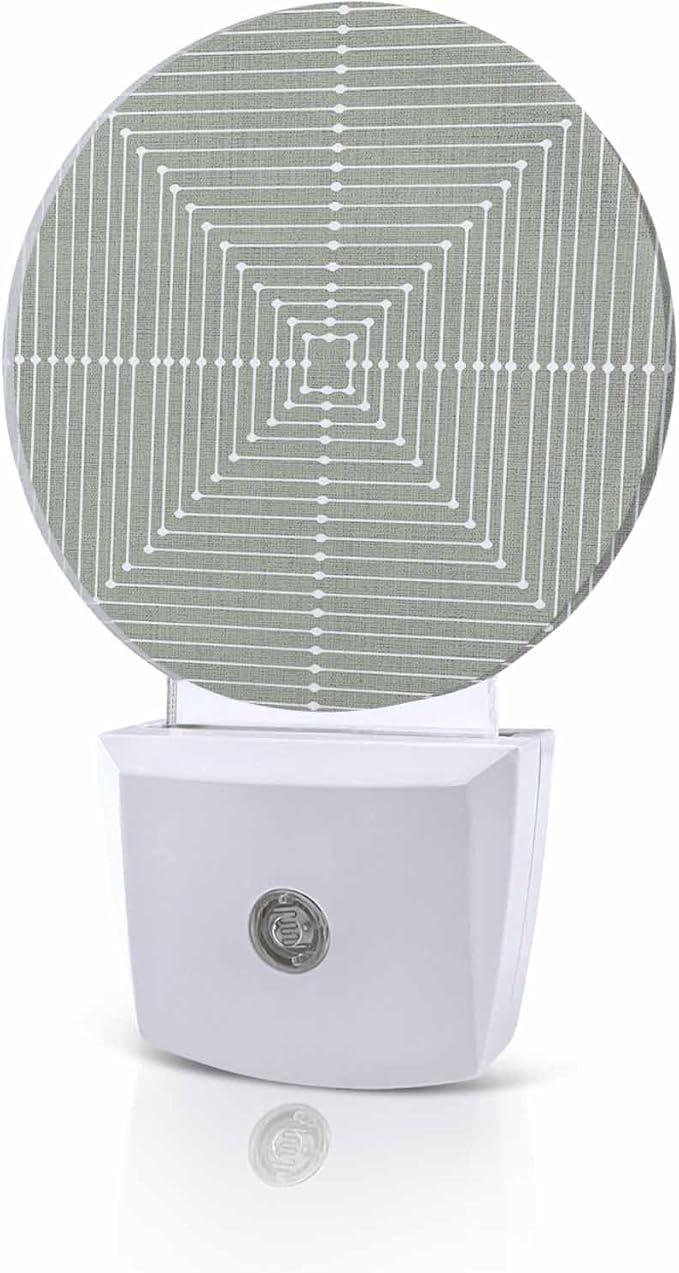 Night Lights Auto Sensor Sage Green Aesthetic Night Light Lines Perspective Box Round Lamp Plug-in LED Nightlights Dusk to Dawn for Living Room Bedroom Bathroom Hallway Wall Decor