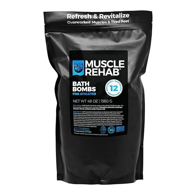 Muscle Rehab Athletic Pack Bath Bomb Refill (12-Count) Bulk Post-Workout Recovery with Magnesium, Arnica & Essential Oils : Extra-Strength Soaks for Athletes & Muscle Relief