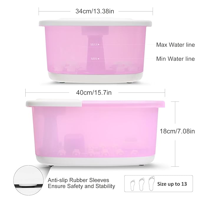 Foot Spa Bath Massager with Heat Bubbles and Vibration Massage and Jets, 16 OZ Calming Lavender Foot Soak Epsom Salt, Miwhale Foot Soaker with Red Light, 22 Massage Rollers, Adjustable Temp - Pink