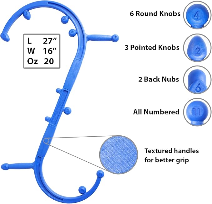 Body Back Buddy Elite Blue 2.1 - Neck Massager for Pain Relief Deep Tissue - Back Therapy Tool - Therapeutic Trigger Point Hook for Muscle Knot & Myofascial Release - Shoulder Pressure Point Relief