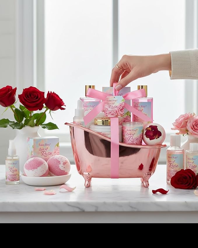 Mothers Day Gifts for Women,Bath Kit Rose Bath and Body Gift, Facial Skin Care Set, Self Care Pampering Kit, Home Spa, Birthday, Mother Day, Bridal Shower, Bath Kit Christmas Gifts for Women