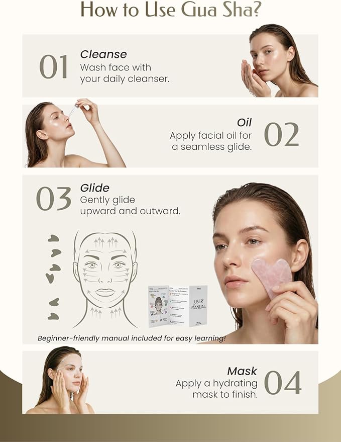 Gua Sha Facial Tool – Pink Stone Guasha Tool for Face & Neck – Face Massager Tool for Lymphatic Drainage, Puffiness Reduction & Jawline Sculpting (Pink)