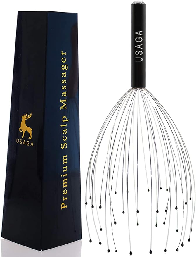 USAGA 36 Fingers Head Massager Scalp Massager Head Scratcher, Stocking Stuffers Gift for Scalp Body Relaxing (Black)