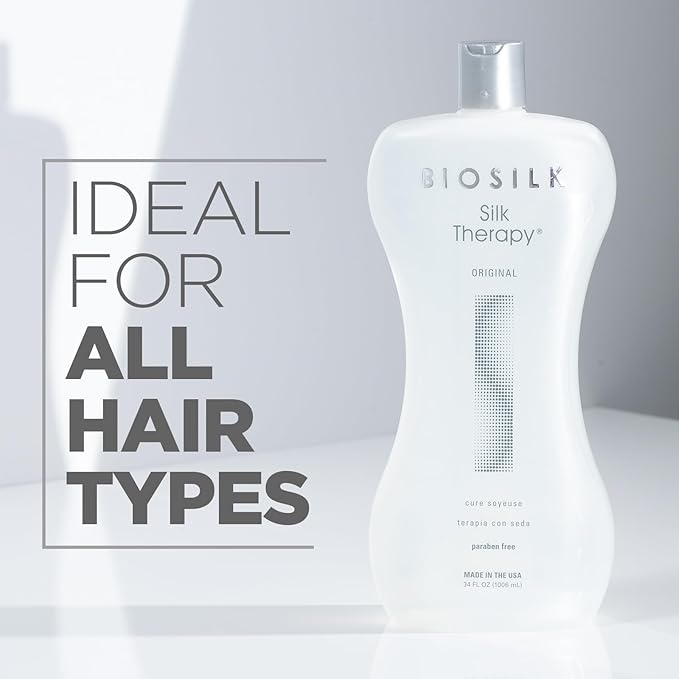 BioSilk Silk Therapy Original, Reconstructing Leave-In Hair Treatment, Adds Shine, Smooths & Prevents Split Ends, Sulfate-Free, Paraben-Free, Cruelty-Free, 34 Oz