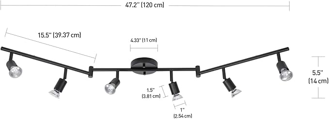 Globe Electric 59693 6-Light Foldable Track Lighting Kit, Matte Black Finish, Adjustable Heads, Bendable Arms, GU10 Base, Dimmable, Modern Industrial Style