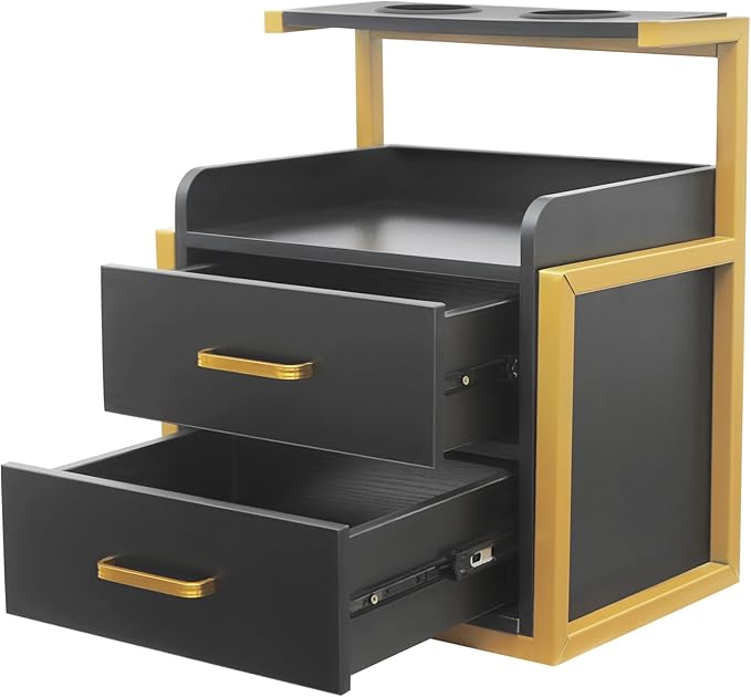 Salon Cabinet, Salon Storage Organizer with 2 Drawers, 110.23Lbs Load Capacity Salon Wall Cabinet, Hanging Styling Station Equipment for Spa, Barber Store, Locker Room, Bathroom (Gold＋Black)