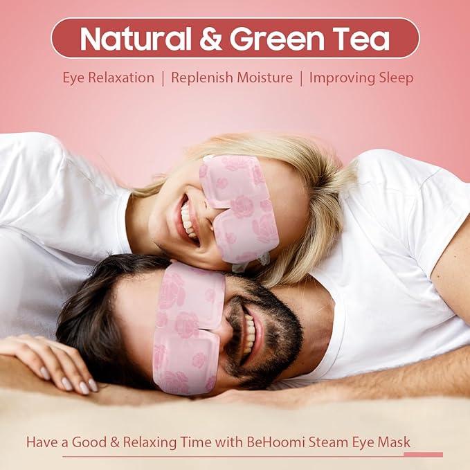 BeHoomi 30Packs Steam Eye Mask, Heated Eye Mask Warm Compress for Eyes, Self Heating Disposable Steam Mask for Home Sleep, Spa, Travel Essentials & Relaxation Gifts, Mothers Day Gifts (Rose)